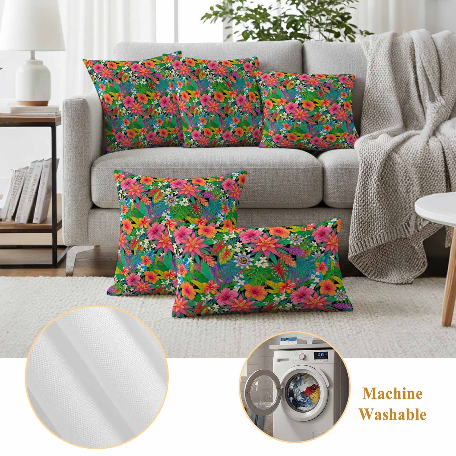 Colorful Floral Outdoor Waterproof Throw Pillow Covers 26x26 Set of 2, Summer Botanical Flowers Watercolor Decorative Pillowcases Cushion Pillowcase for Couch Sofa Patio Outside Pillow Protector