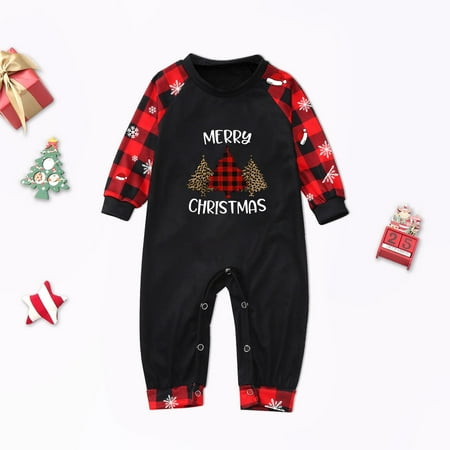 

ERTUTUYI Family Matching Christmas Pajamas Set Plaid Sleeves Holiday Pattern Print Festival For Adults Kids ParentChild Outfit Black 9M