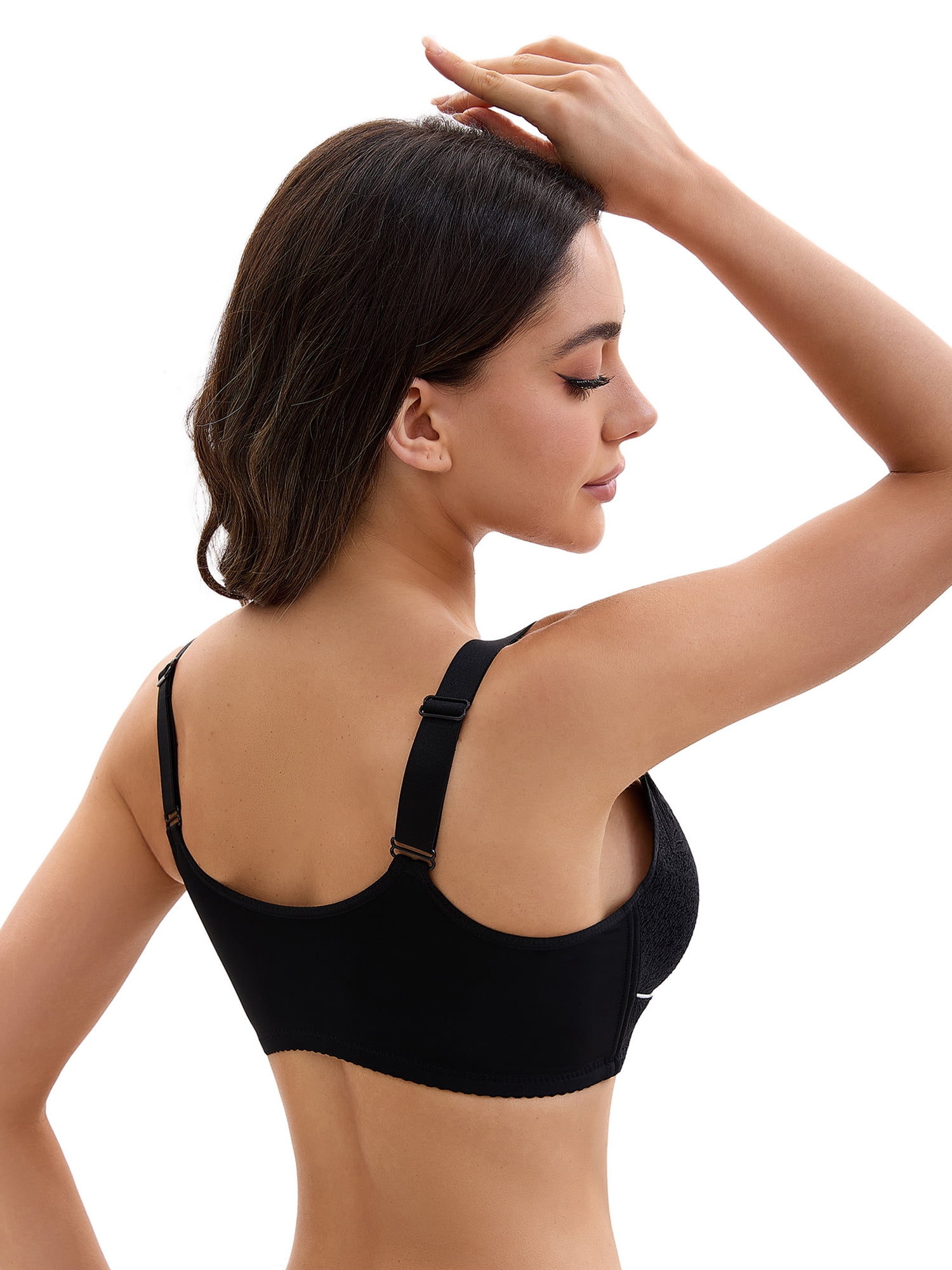 Unique Bargains Front Closure Full Coverage Wirefree Bras L Black