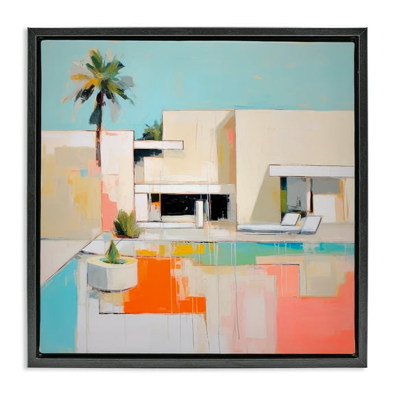 Stupell Industries Modern Tropical Villa Town & City Painting Black Floater Framed Canvas Art Print Wall Art, 18 x 18