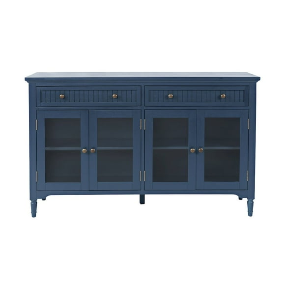 Jofran 58" Glass Door Sideboard Cabinet–Cottage Transitional Buffet, Adjustable Shelves