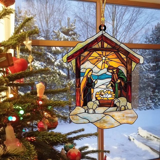 Adornos navideños, regalos navideños, belén, atrapasol, vitral, colgante, atrapasol para ventana, colgantes
