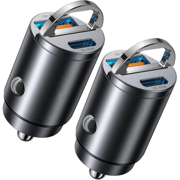 2-Pack 90W USB C Car Charger,[Super Mini Metal] Car Charger Fast Charging Adapter PD QC3.0 Dual Port Type C Car Cigarette Lighter USB Compatible iPhone 16 15 14 Pro Max iPad Samsung S25,Black,2pcs