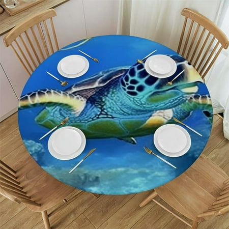 

Patifu Sea Turtle Round Tablecloth Stain-Resistant Washable for Indoor Outdoor Restaurants 100% Polyester Great for Home Kitchen Parties Holiday Dinners 38 -42