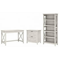 Key West Writing Desk with File Cabinet and Bookcase in White - Engineered Wood