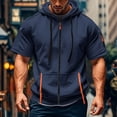 thumbnail image 2 of Sewkxo Zip Up Hoodie Men Short Sleeve Hoodies for Men Lightweight Jacket Summer Workout Gym Muscle Shirts with Pocket,Navy 3XL, 2 of 4