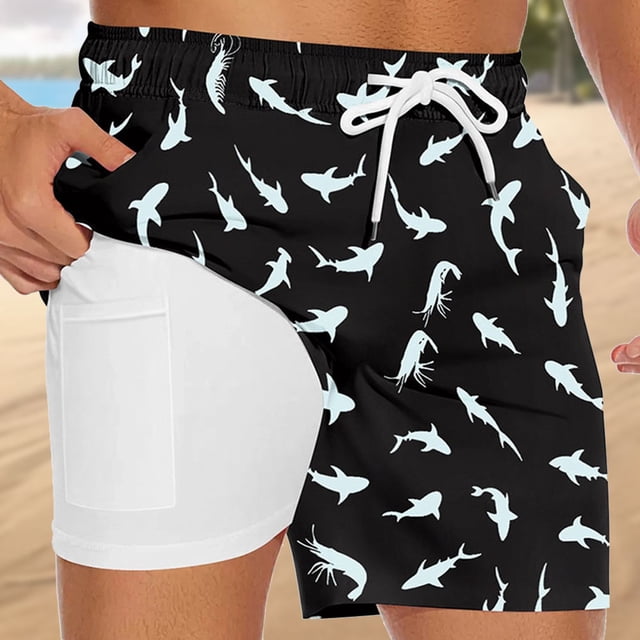 Bañador de secado rápido para hombre, shorts de tabla, shorts de playa (Negro L)