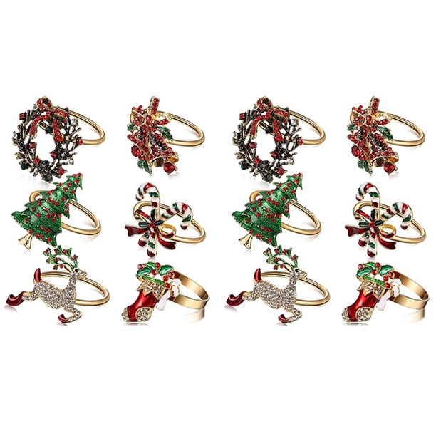 12 Piezas Servilleteros de Navidad Anillos de Servilletero de Navidad Anillos para Decoración de Mesa de Cena de Fiesta Navideña