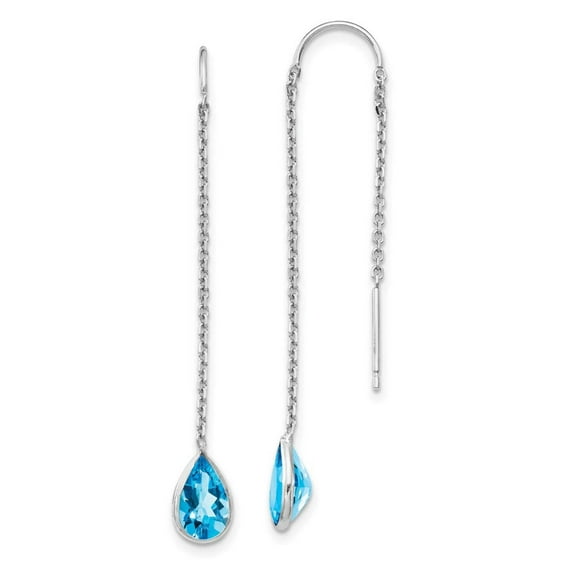 Primal Gold 14 Karat White Gold Blue Topaz Pear Bezel Threader Earrings
