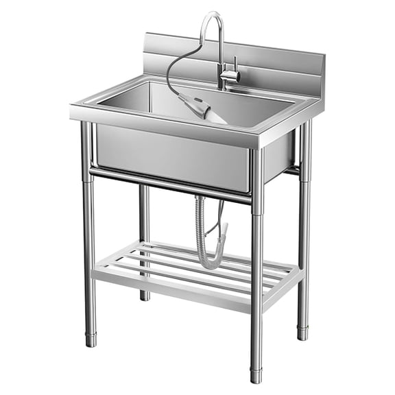M optimized Stainless Steel Utility Sink, Free Standing Single Bowl Laundry Sink with Cold and Hot Water Pipes&Pull-Down Faucet for Restaurant Indoor&Outdoor