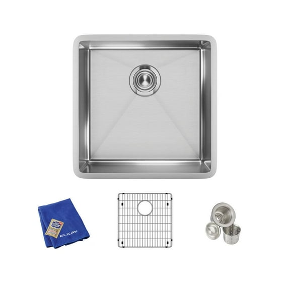 Elkay Crosstown Stainless Steel 18-1/2" x 18-1/2" x 9", Single Bowl Undermount Sink Kit
