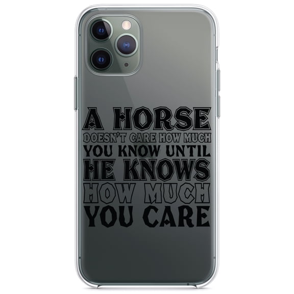 DistinctInk Clear Shockproof Hybrid Case for iPhone 13 (6.1" Screen) - TPU Bumper Acrylic Back Tempered Glass Screen Protector - Horse Doesn't Care How Much You Know