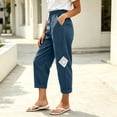 thumbnail image 6 of Women's Cropped Pants Baeitkot Women's Fashion Solid Color Hollowed Out Fabric Elastic Waist Cropped Pants Blue XXL, 6 of 9