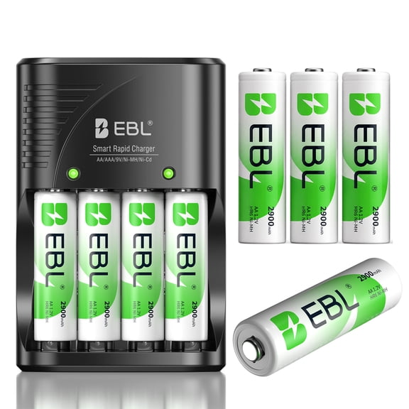 EBL AA Rechargeable Batteries (8 Pack) Smart Battery Charger for 9V AA AAA NiMH Batteries, Charger and 8 Count Double A Batteries Combo Pack