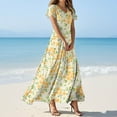 thumbnail image 2 of TQWQT Womens Plus Size Floral Dresses Maxi Boho Beach Dress Short Sleeve V Neck Chiffon Dresses Casual Summer Tiered Dress Orange XXL, 2 of 5