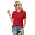 thumbnail image 3 of WIHOLL Short Sleeve Sweater for Women Round Neck Knit Work Tops Beach Fashion Vacation Clothes Summer Outfits 2026 Red Tops, 3 of 8
