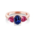 thumbnail image 2 of Gem Stone King 2.46 Ct Blue Created Sapphire Red Created Ruby 18K Rose Gold Plated Silver Ring, 2 of 4