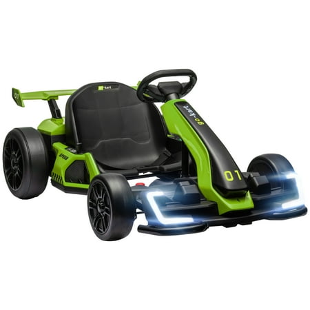 24V 7.5 MPH Electric Go Kart with Adjustable Seat, Drifting Car Battery Powered Ride on Toy Outdoor with Slow Start, Button Start, Music, Honking Horn, Lights, for 6-12 Years Old, Green