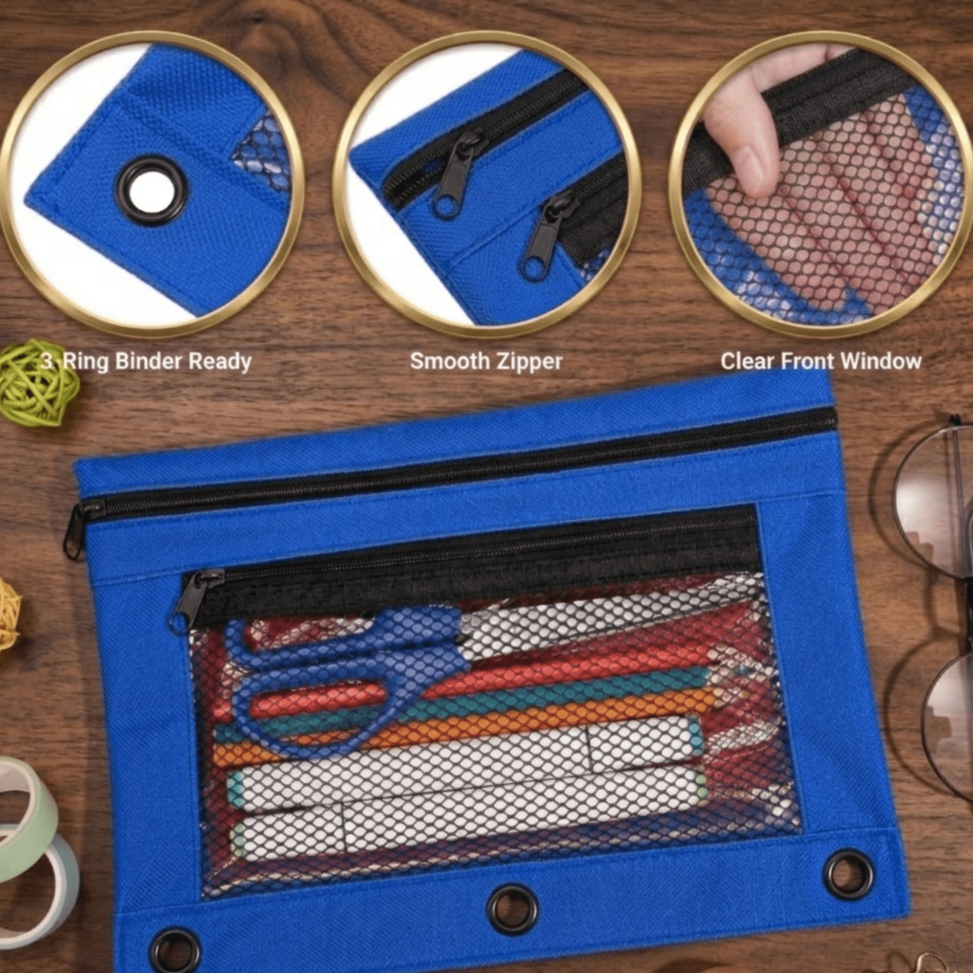 School Supply Boxes | 3 Ring Pencil Bag / Binder Pouch  | 96 Pack | Blue Pencil Bag / Binder Pouch