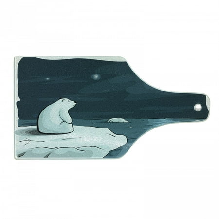 

Winter Cutting Board Cartoon Style Hand Drawn Polar Bear in the Arctic Staring at the Moon Image Print Tempered Glass Cutting and Serving Board Wine Bottle Shape Blue White by Ambesonne
