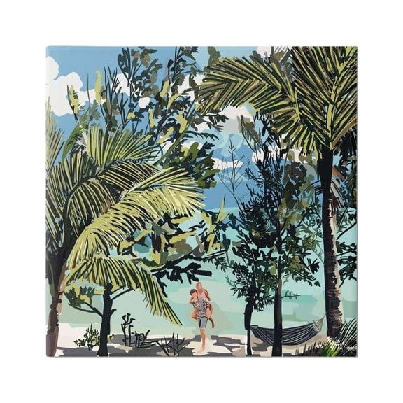 Stupell Industries Couple on Summer Beach Nature Painting Gallery Wrapped Canvas Print Wall Art, 17 x 17