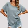 thumbnail image 2 of SHITINN Women's Fashion Women's Casual Round Neck T Shirt with Drawstring Hem Stylish Summer Top for Women Comfor Women Short Sleeve Tops Womens Summer Outfits, 2 of 4