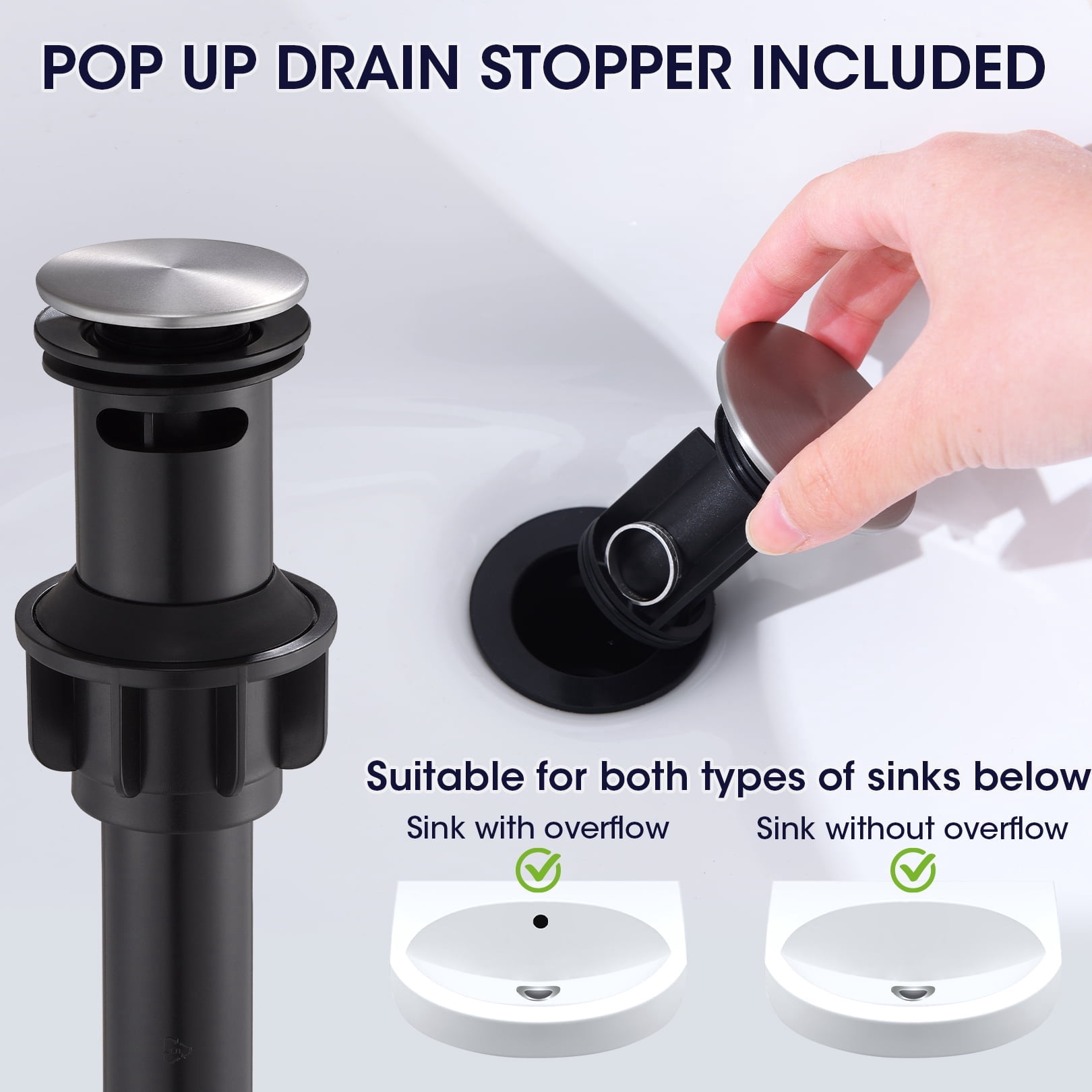 Wowkk Bathroom Sink Faucets Brass Single Handle Bathroom Faucets with Deck Plate 1 Hole or 3 Hole and Supply Hoses, Modern Straight Spout Vanity Faucet for RV Restroom Hotel, Brushed Nickel