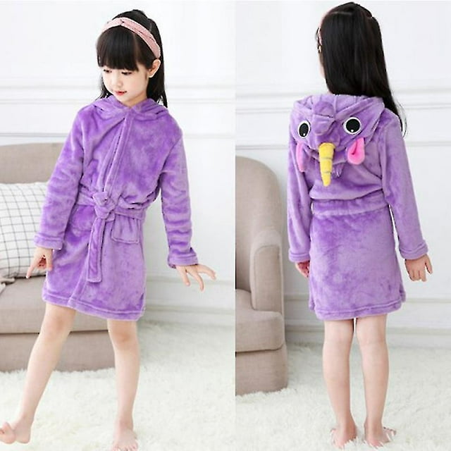 Kids Girls Unicorn Flannel Hooded Bathrobe Dressing Gown Belted Robe Sleepwear