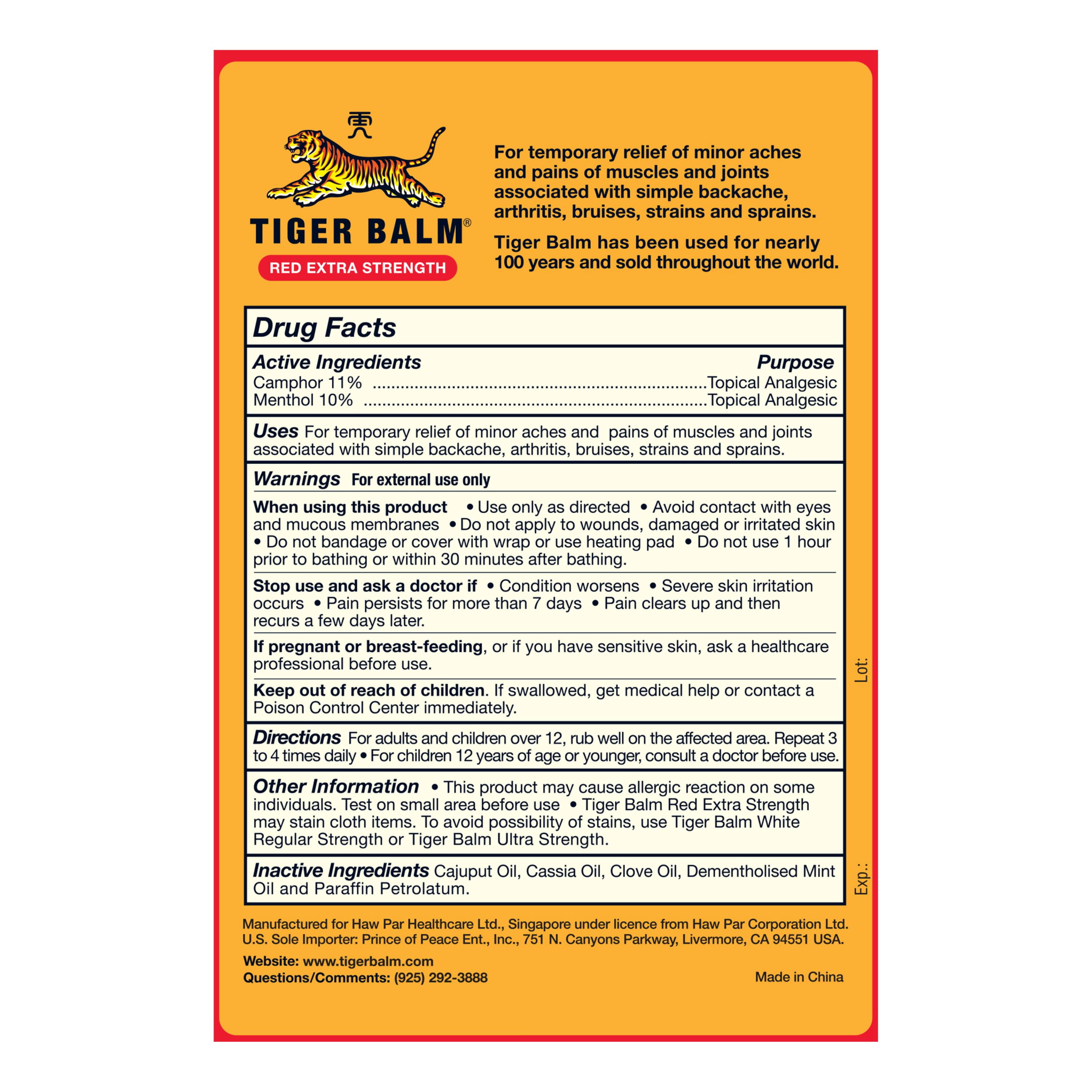 Tiger Balm Extra Strength Pain Relieving Ointment, 0.63 oz Jar, Relief for Arthritis, Joint Pain