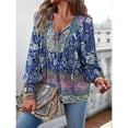 thumbnail image 5 of Blusa Informal con Cuello en V para Mujer, Holgada, Estampado Floral, de Larga, Playa. Marino L, 5 of 5