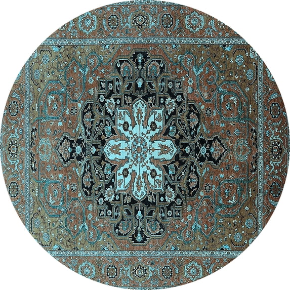 Ahgly Company Indoor Round Oriental Light Blue Industrial Area Rugs, 3' Round
