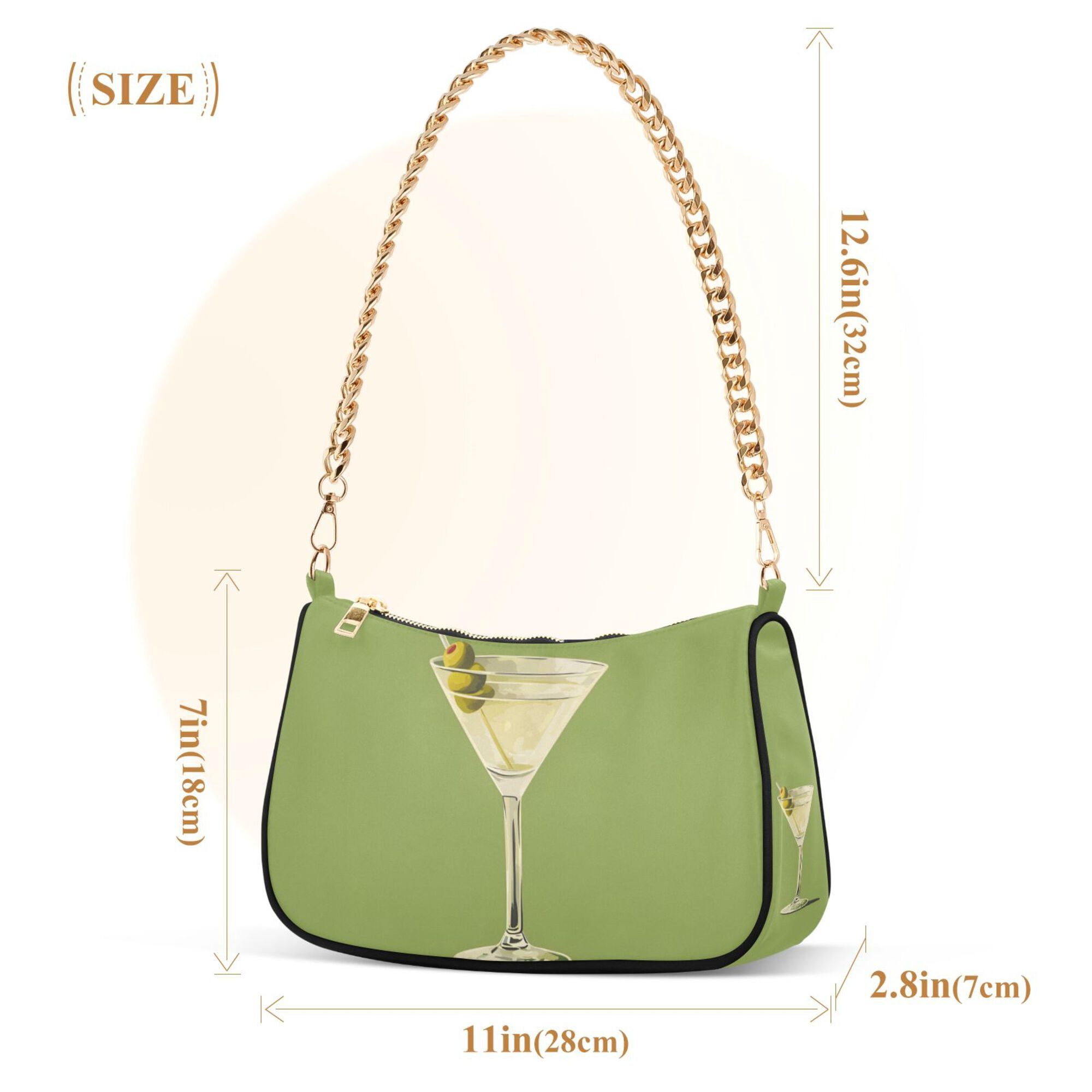 FORMRS Womens Shoulder Bag with Chain Strap Clutch Purse Cute Tote Handbag, Martini with Olive