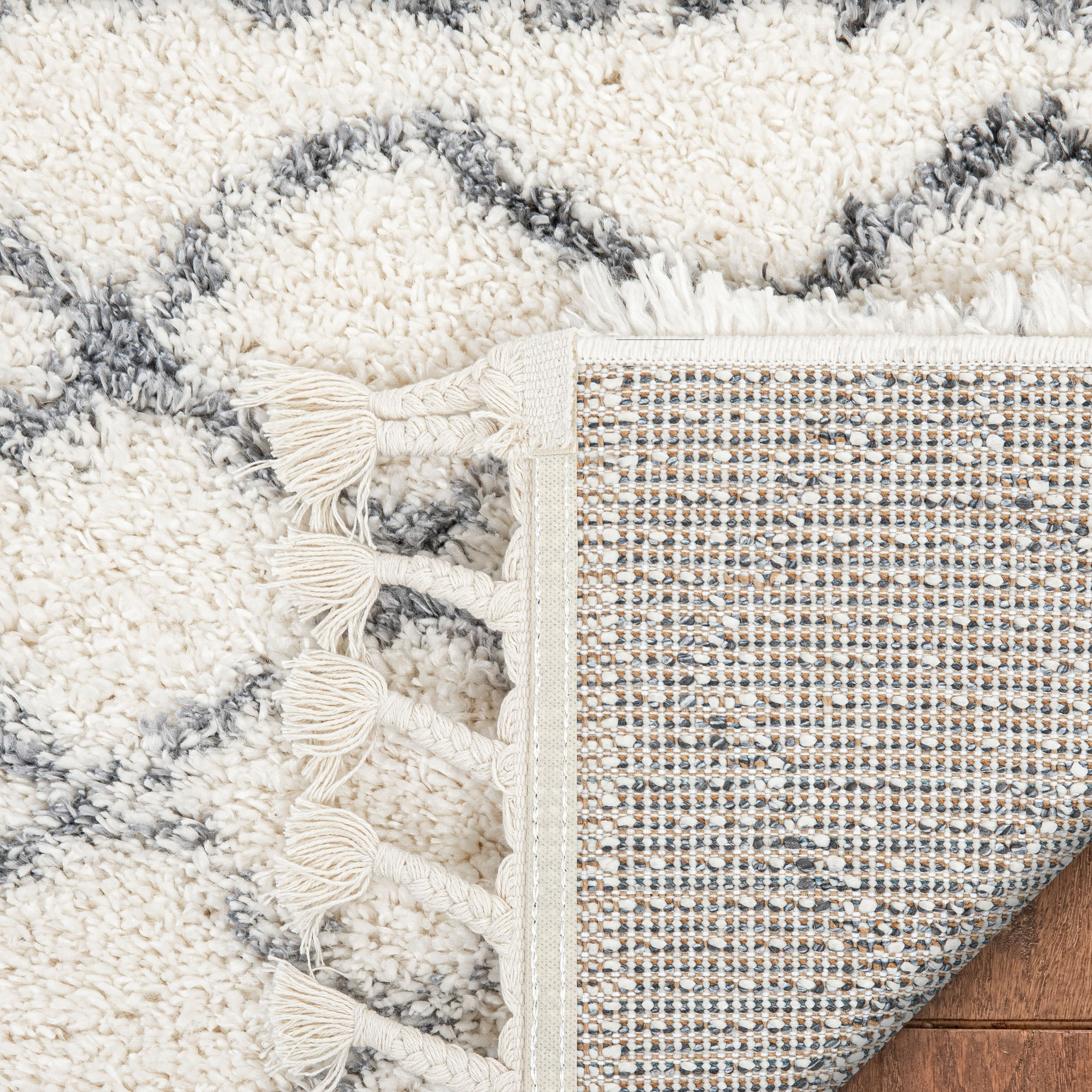 Well Woven Chloe Blossom Moroccan Trellis Ivory 5'3" x 7'3" Super Soft & Thick Shag Area Rug