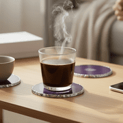 Modern Home Set of 4 Natural Agate Stone Coasters - Purple w/Silver Edge