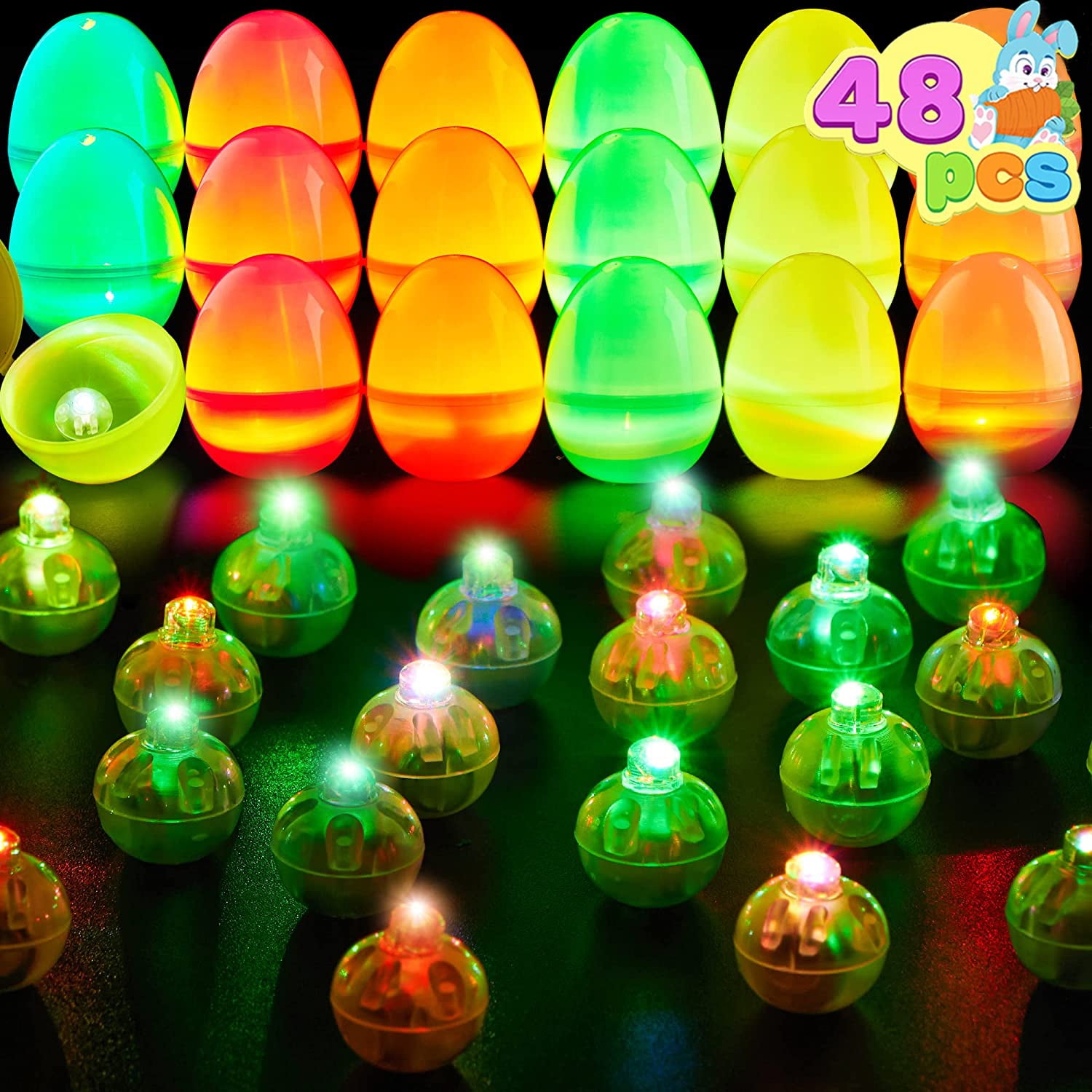 48PCS Easter Eggs with Multicolor Glow Balls,Glow in Dark Eggs for