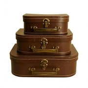 Wald Imports Paperboard Suitcases Set Of 3 - Vintage Luggage Storage Boxes Decor with Chrome Handles, Secure Lock - Brown
