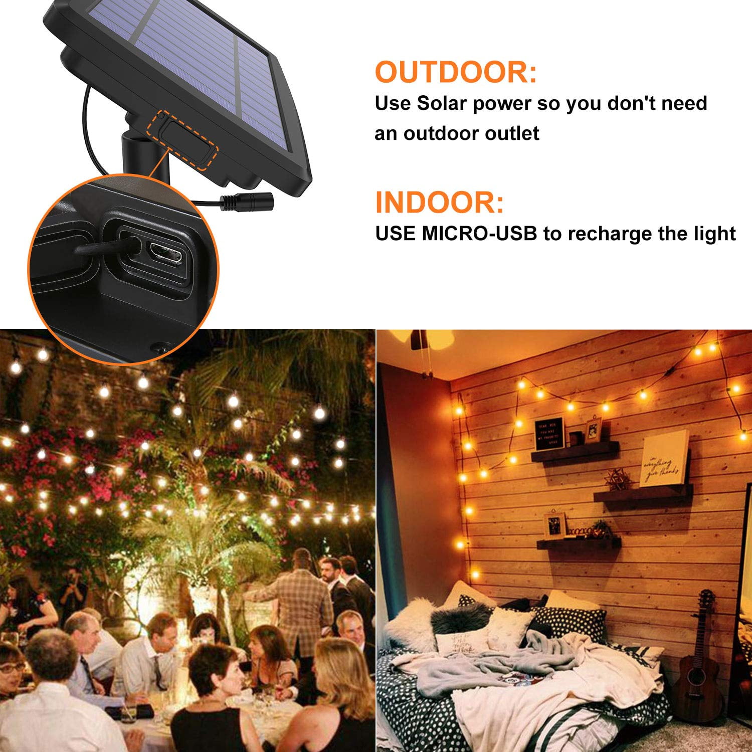 Yi Lighting 27 FT Solar-Powered Outdoor String Lights with 25 Globe LED Bulbs Weatherproof for Patio, Garden, Backyard, Party
