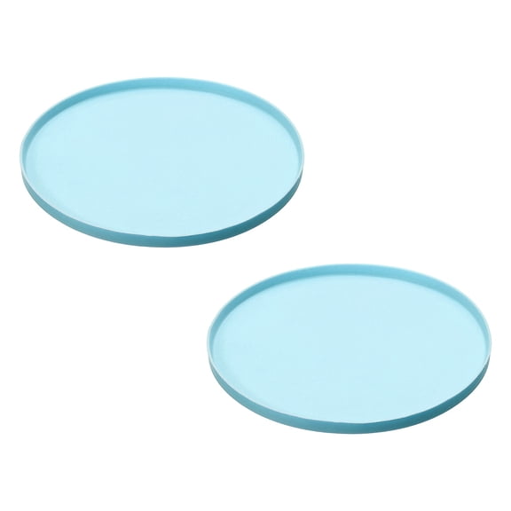 Uxcell Cat Food Mat, 7x7 Inch Silicone Pet Feeding Mat Non-Slip Round Waterproof Dog Water Bowl Tray Raised Edge Protects Floors (2Pcs, Blue), Intended for Pets Bowl/Fountain