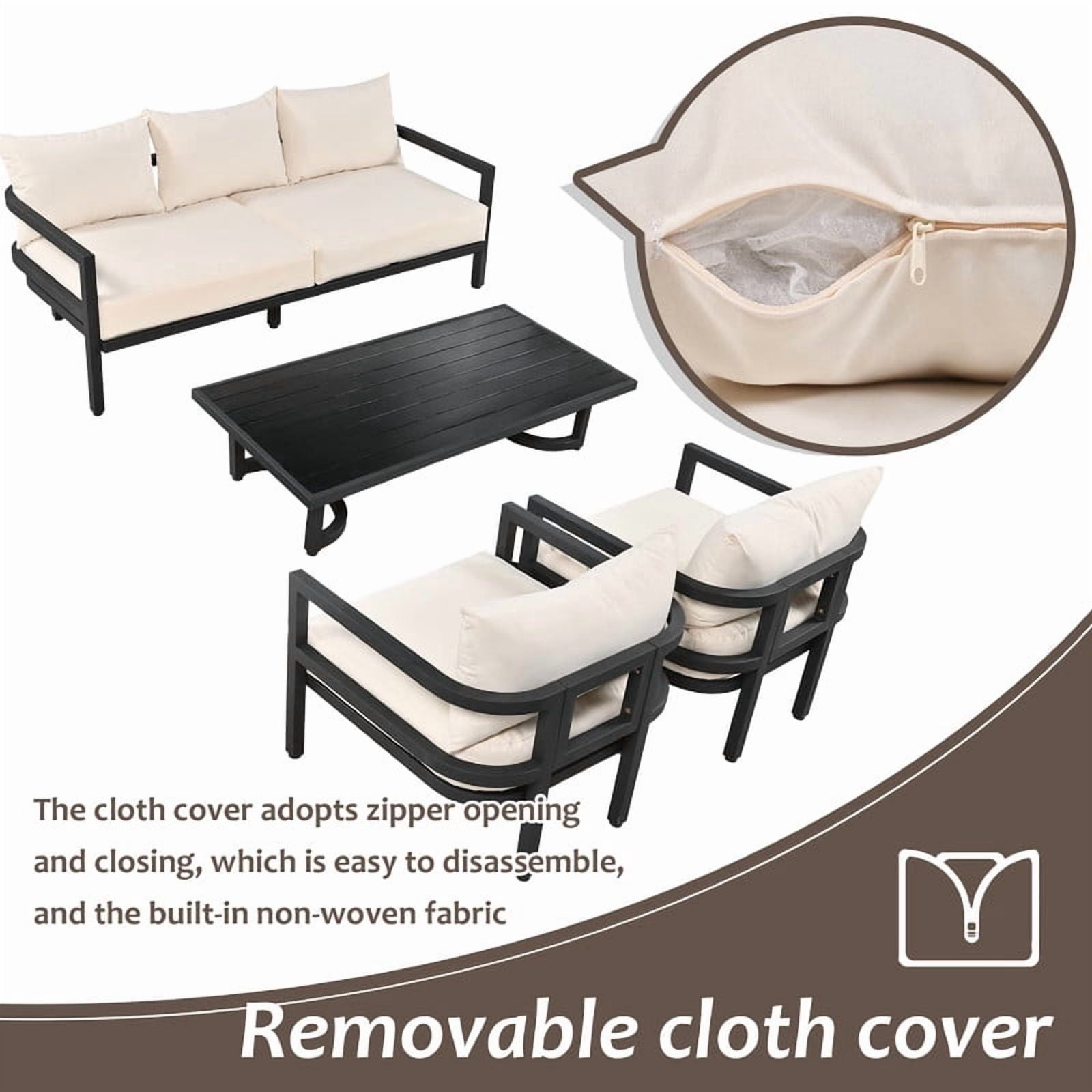 4-Piece Steel Frame Outdoor Sectional Sofa Set with Coffee Table, Patio Conversation Set with Cushions, Patio Furniture Set for Garden, Lawn & Backyard