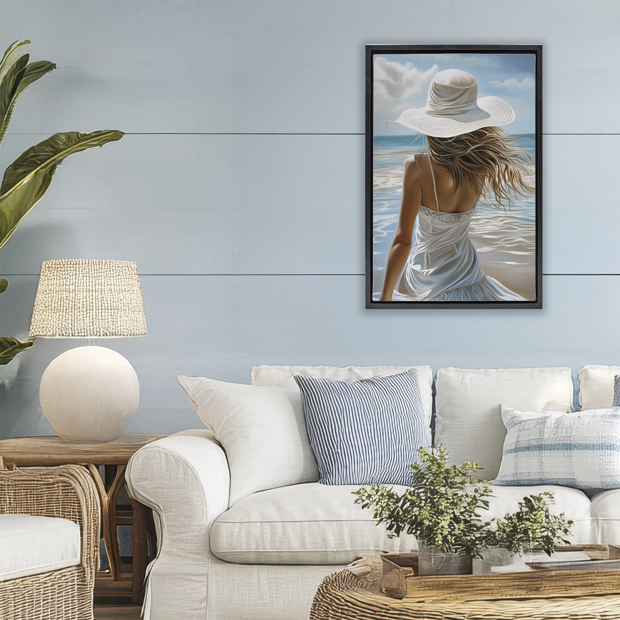 Stupell Industries Seaside Breeze & Flowing Dress Black Framed Floater Canvas Wall Art, design by Imagine It Images