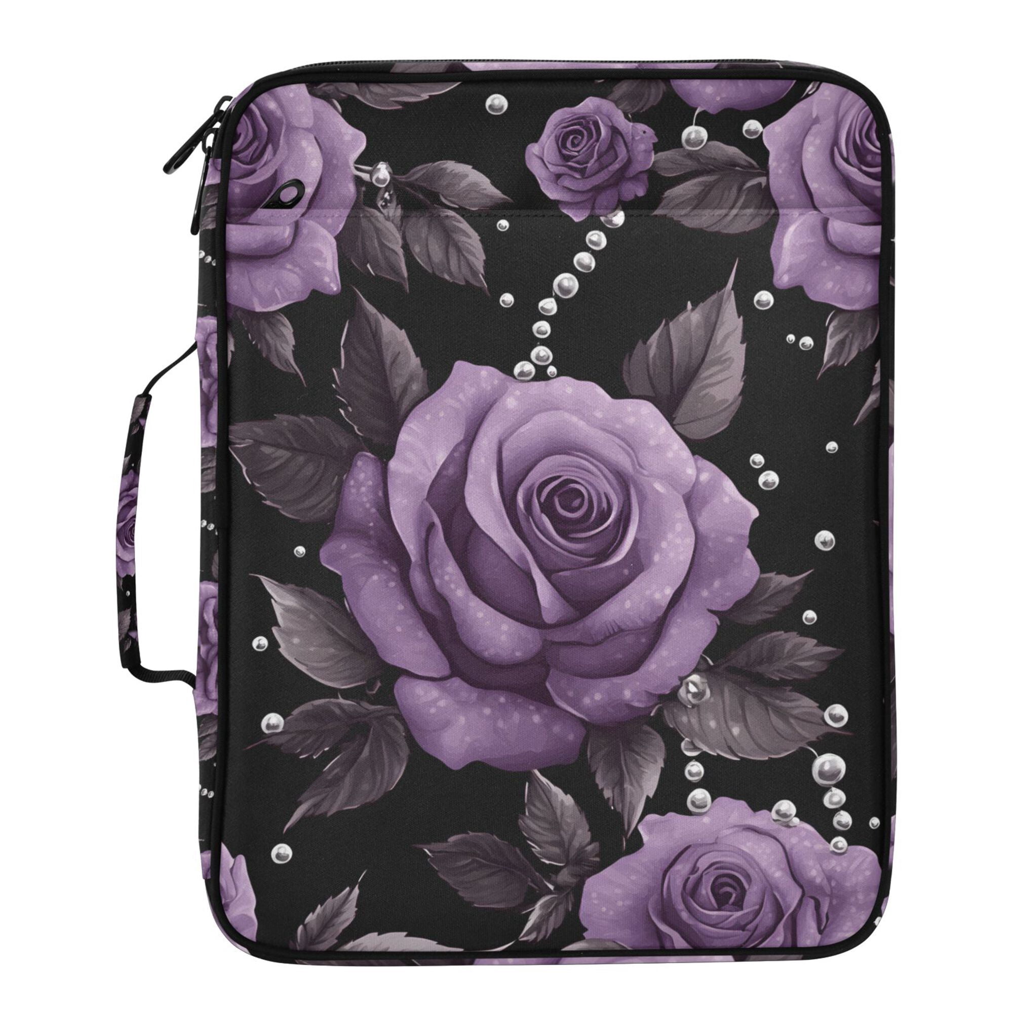 FORMRS Accordion File Folder A4 Size 7-Pocket Expanding Document Organizer Bag with 3 Ring Binder, Black Roses
