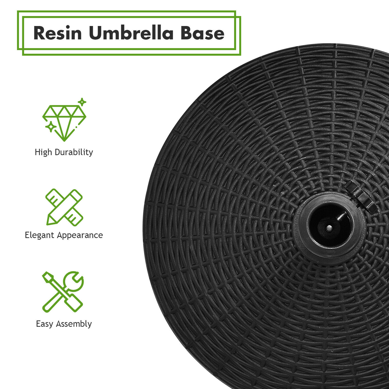BLACK JAGUAR 49lbs Round Patio Umbrella Base Outdoor Resin Umbrella Stand W/ Rattan Design, Adjustable Knob