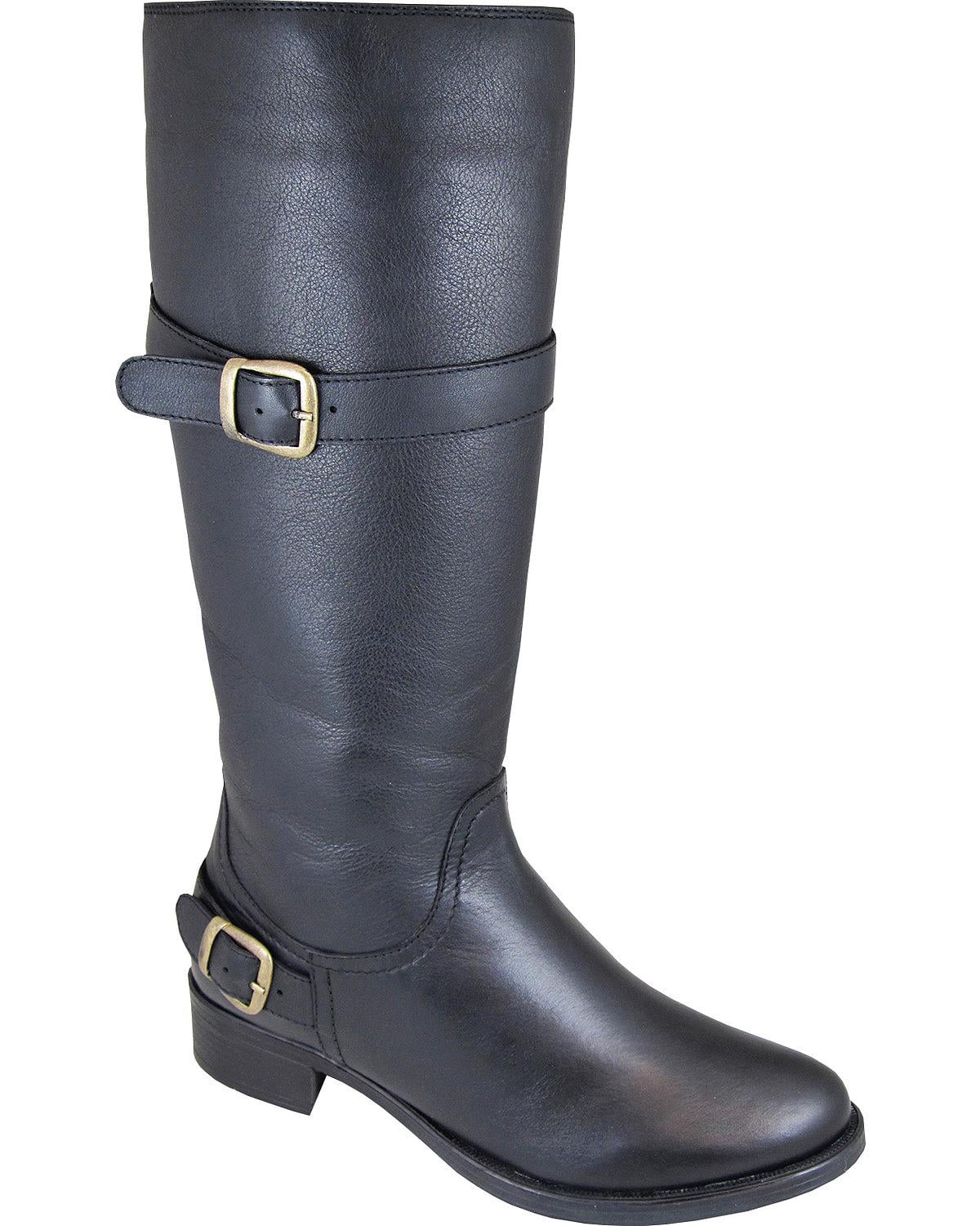 Masseys Women's Dakota Tall Slouch Leather Boot - Western Style With Stacked Heel & Side Zipper