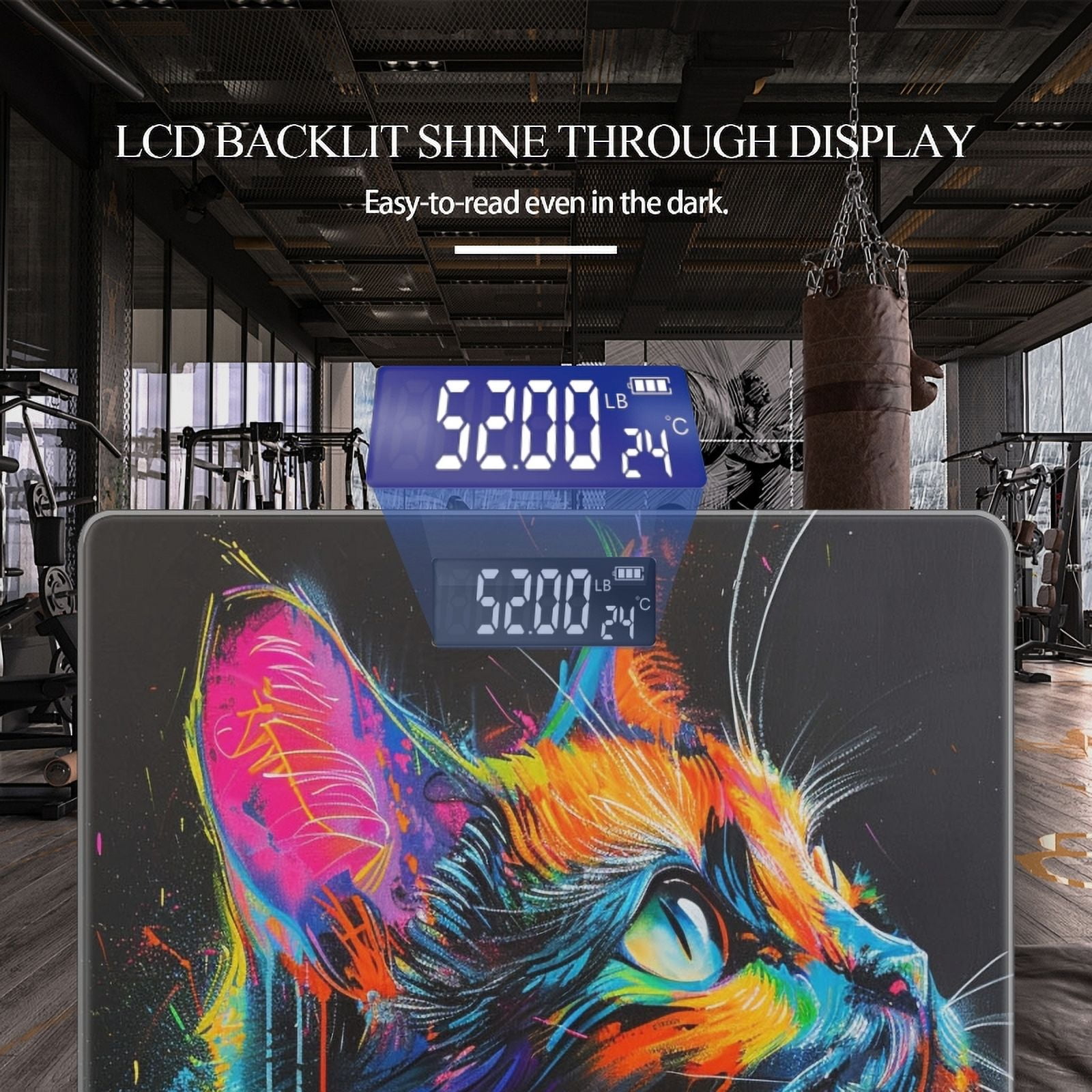 Bathroom Scale, Highly Accurate Digital Body Scale,Precisely Measures Weight up to 400 lbs-Painting Of Cat In The Style Of Neon Lights With Dark Background