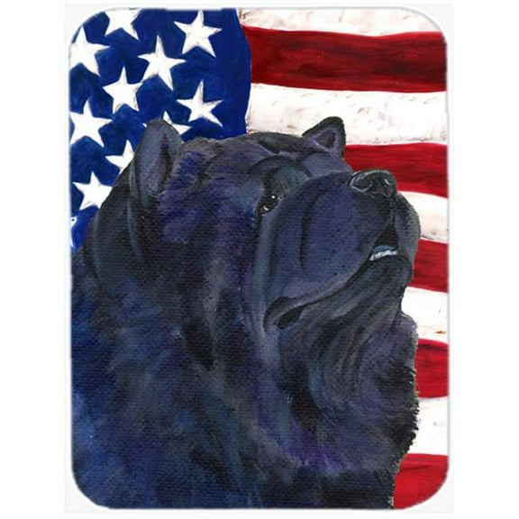 USA American Flag With Chow Chow Glass Cutting Board - Large