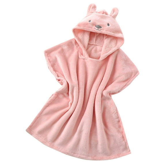 LLYWEY Bath Robes for Kids - Toddler House Coat - Unisex Toddler Boys Girls Hooded Bathrobe Pull On Soft Fuzzy Fleece Bath Robe Sleepwear Pinks 3T