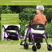 Foldable Rollator Walker for Seniors with Seat, Lightweight 2 In 1 Rolling Walkers Wheelchair Combo for Adult, Transport Chair with Brakes, Adjustable Seat and Handle, 300 Lb. Weight Capacity