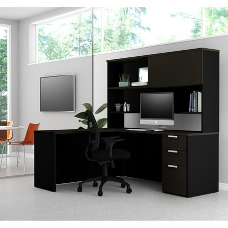 Premium Plus Hutch - Pro-Concept Plus L-Desk with Hutch in Deep Grey & Black
