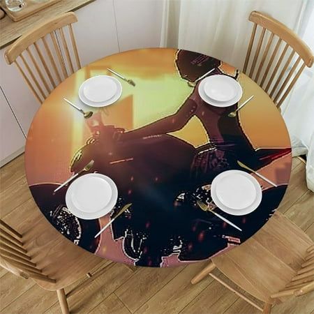 

Orinice Motorcycle City Skyline Round Table Cover Stain Resistant Washable Indoor Outdoor Tablecloth Kitchen Dining Wedding Parties 100% Polyester Fiber 42-46