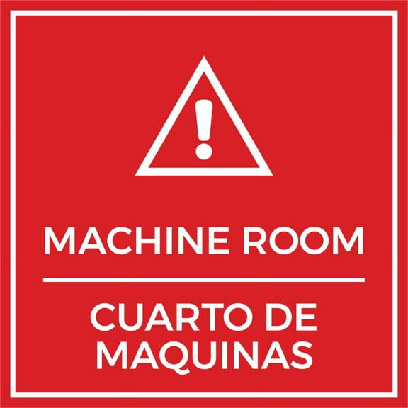 Signs ByLITA Square Machine Room Door or Wall Sign | Spanish Bilingual Warehouse and Factory Health and Safety Signs (Red) - Large